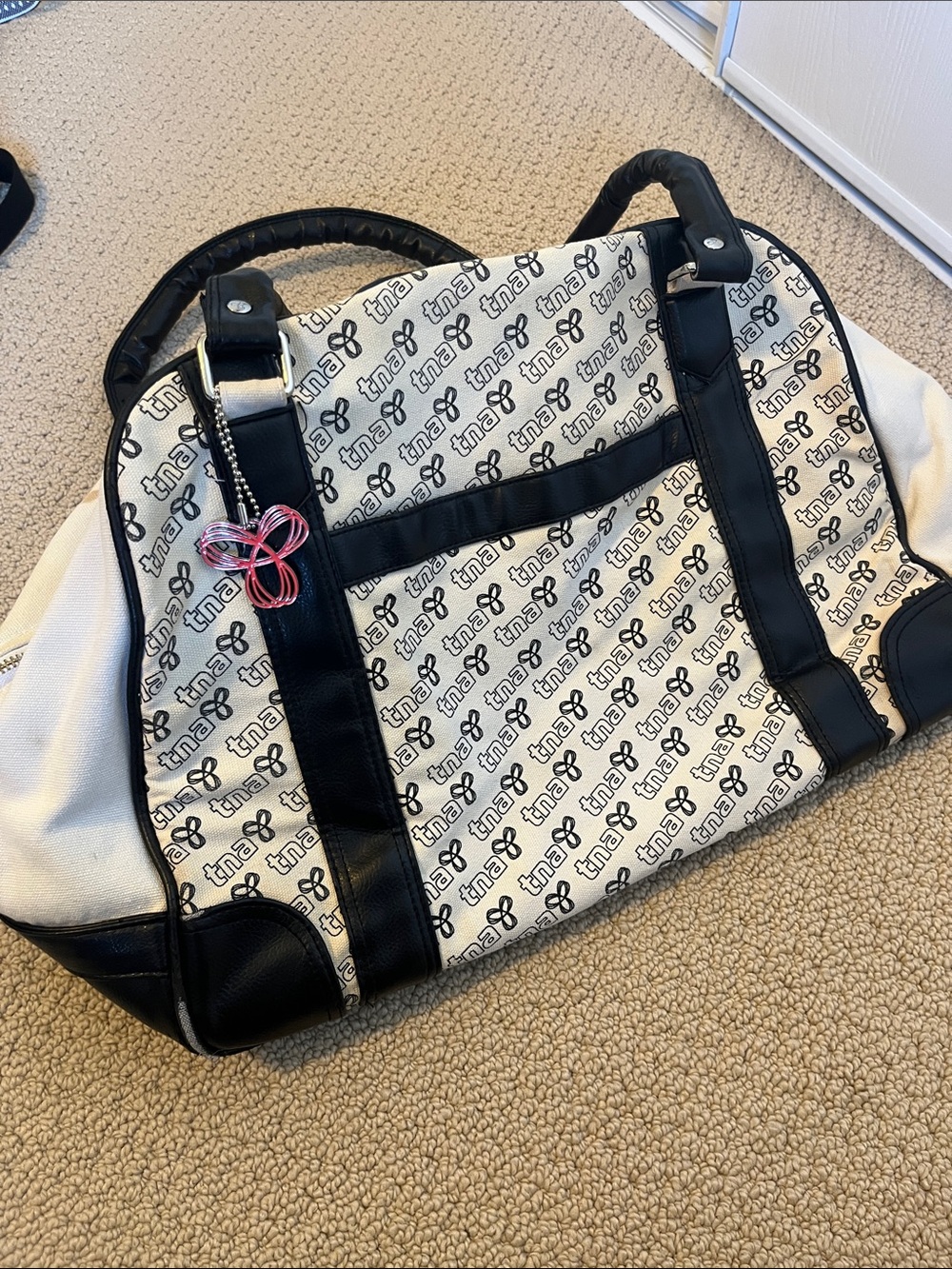 TNA y2k vintage duffle bag Black & White Logo-Print Travel Weekender